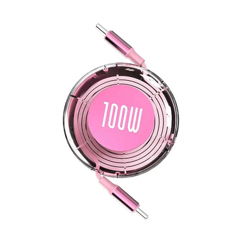 Cable retráctil USB-C 100W color rosa. shoppium
