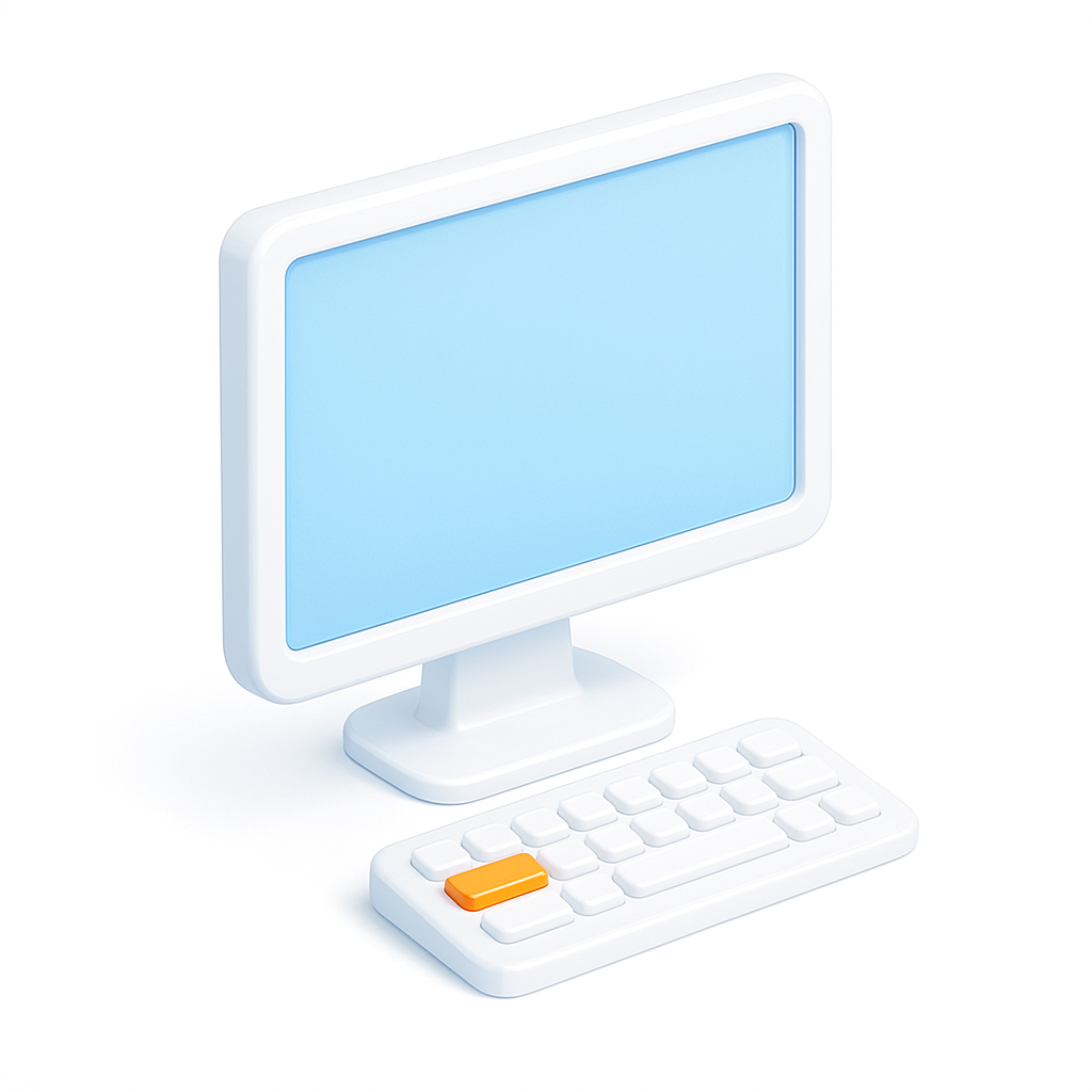 icono de  categoria informática, pantalla y teclado isométricos shoppium