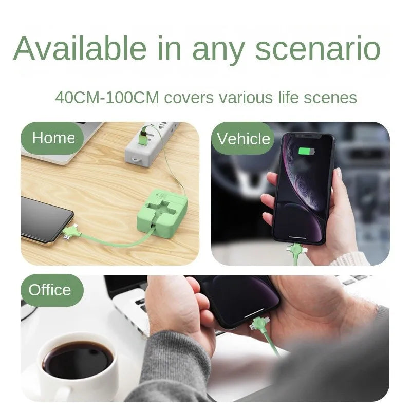 Cable 3-en-1 retráctil: USB-C soporte