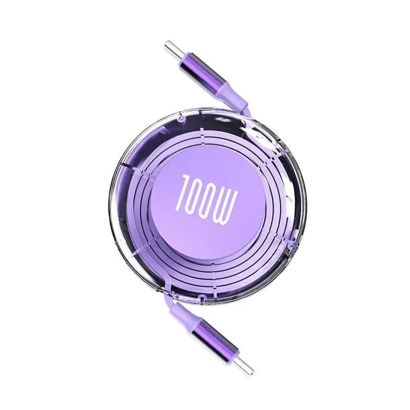 Cable retráctil USB-C 100W color morado. shoppium