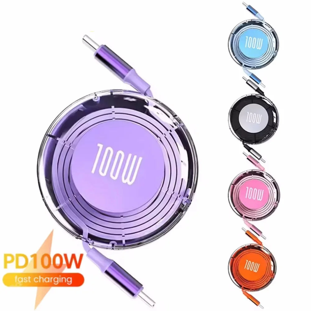 Cable retráctil USB-C 100W color morado shoppium varios colores