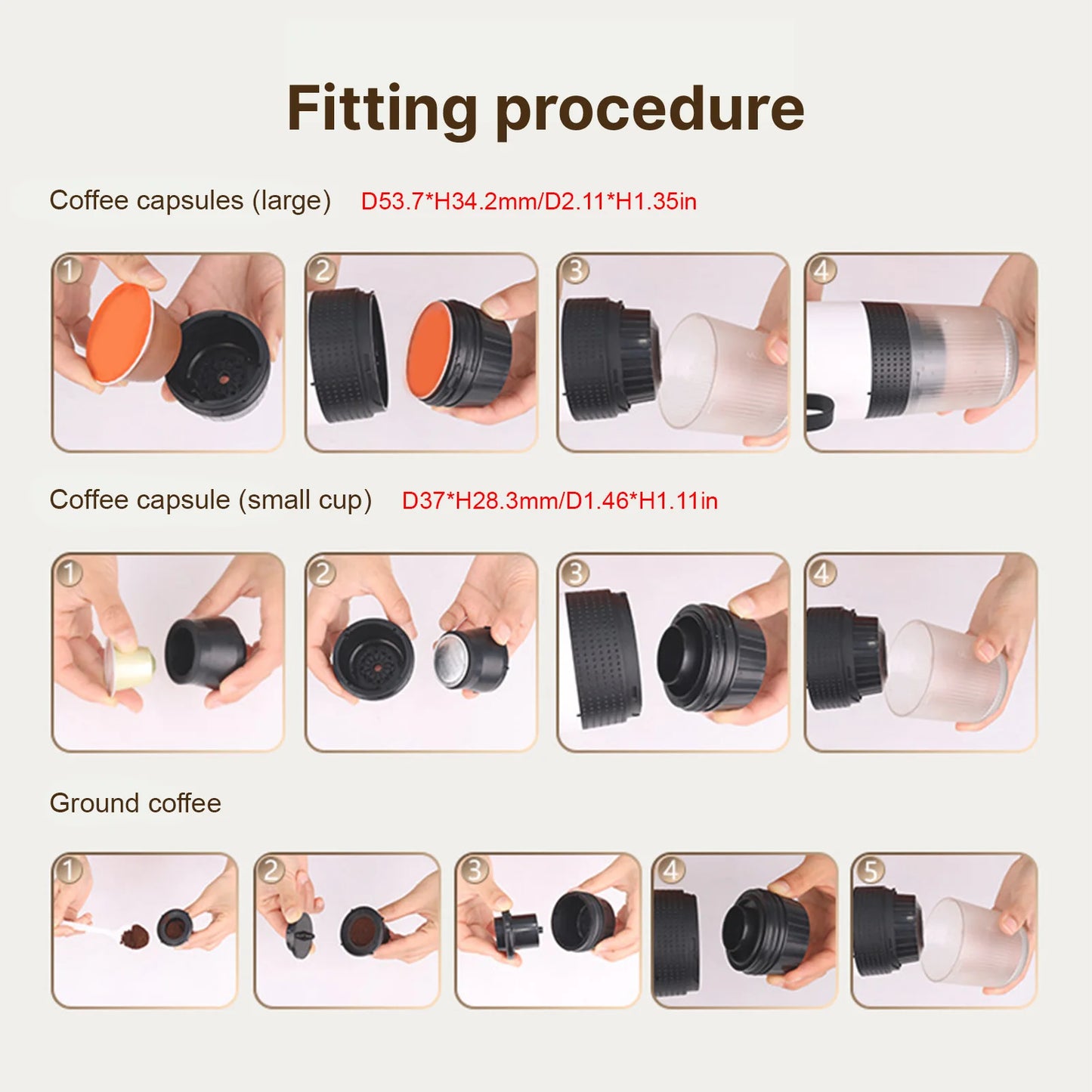 Cafetera portátil inalámbrica 3 en 1, tres adaptadores