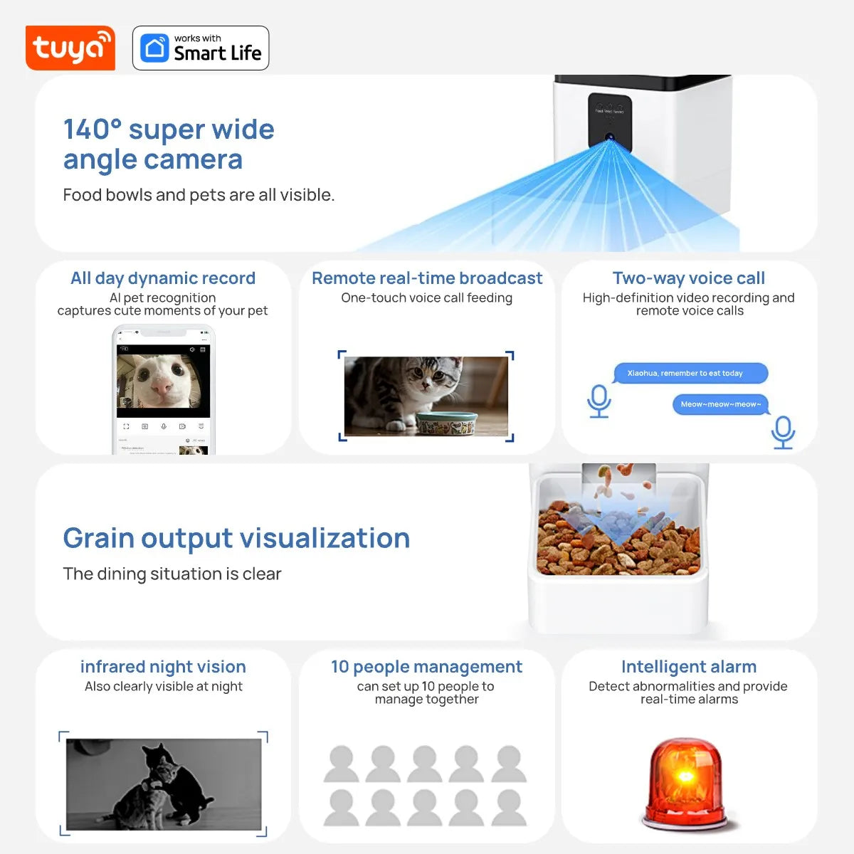 Dispensador inteligente de comida 8L para perros y gatos con cámara HD