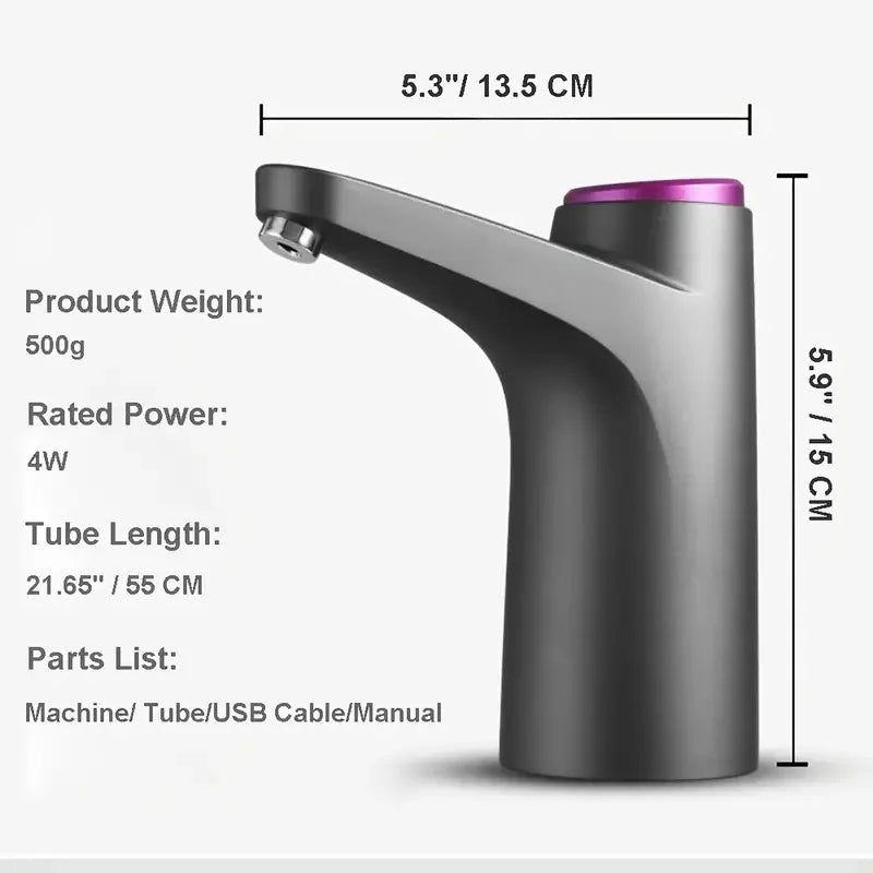 Dispensador eléctrico portátil USB para garrafas de agua, medidas 13'5 cm x 15cm, 4W