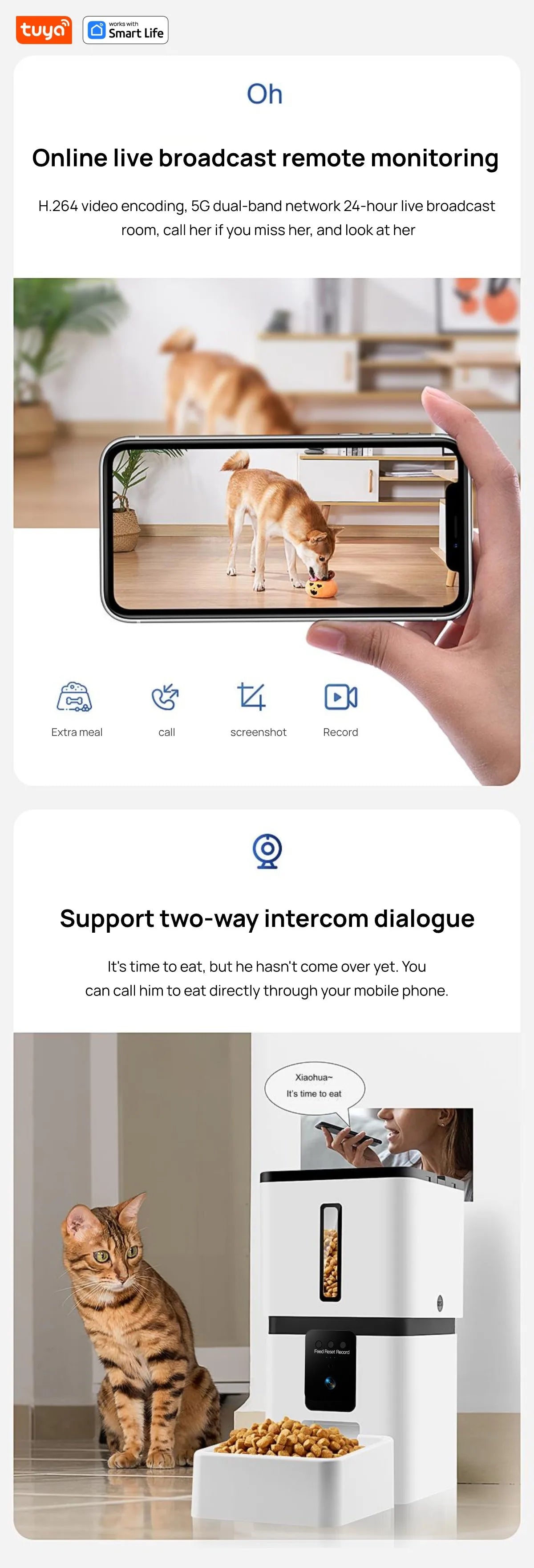Dispensador inteligente de comida 8L para perros y gatos con cámara HD