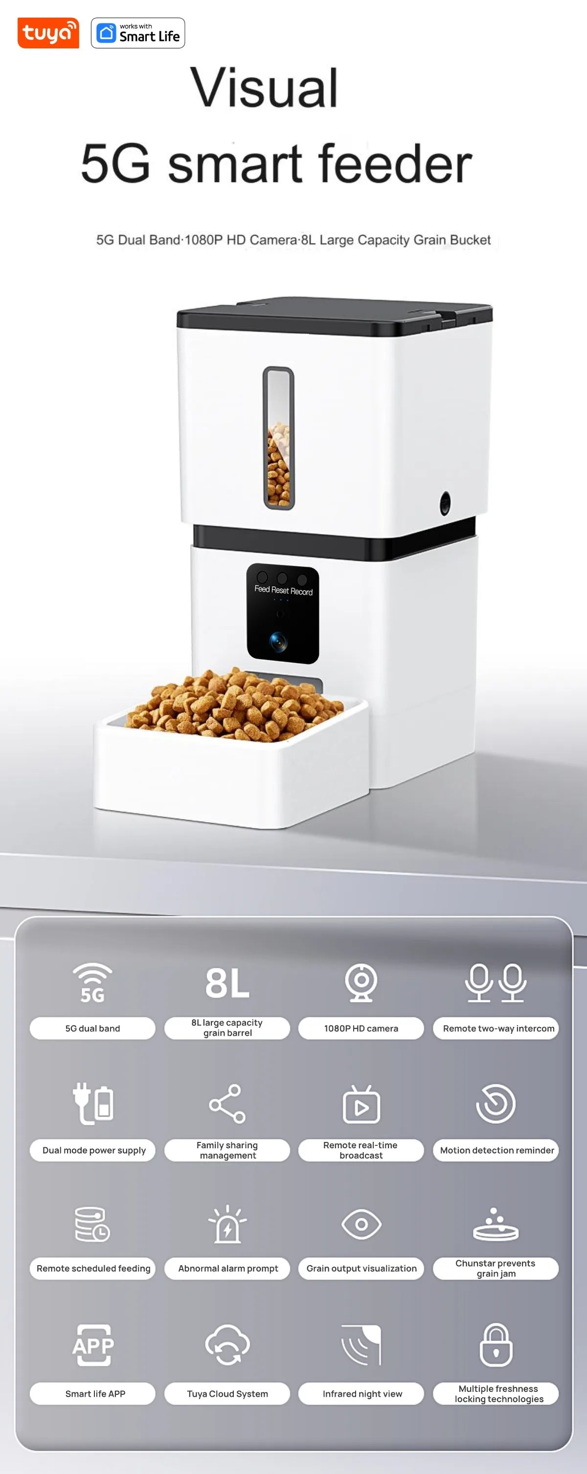 Dispensador inteligente de comida 8L para perros y gatos con cámara HD