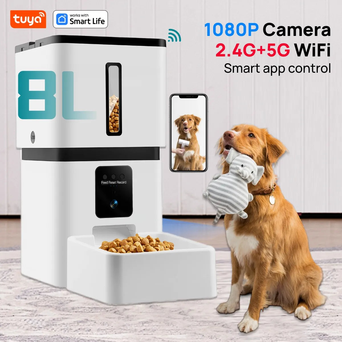 Dispensador inteligente de comida 8L para perros y gatos con cámara HD