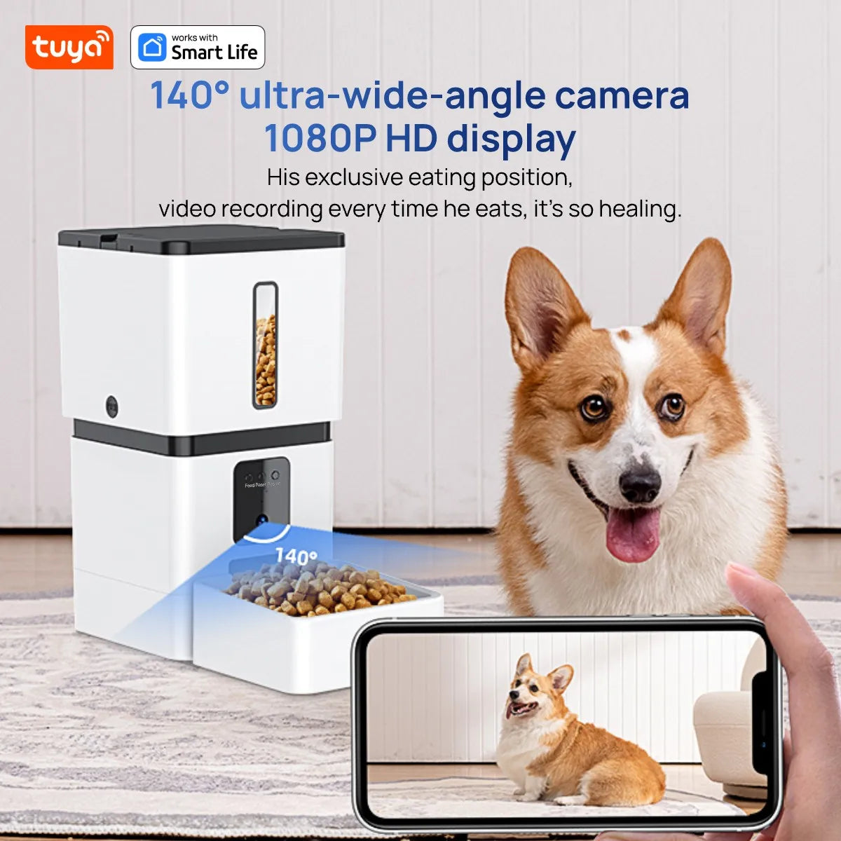 Dispensador inteligente de comida 8L para perros y gatos con cámara HD