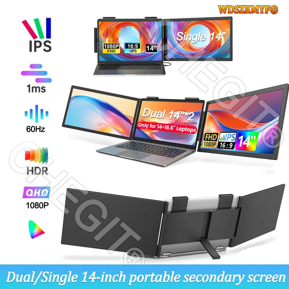 Monitor dual portátil plegable de 14 pulgadas