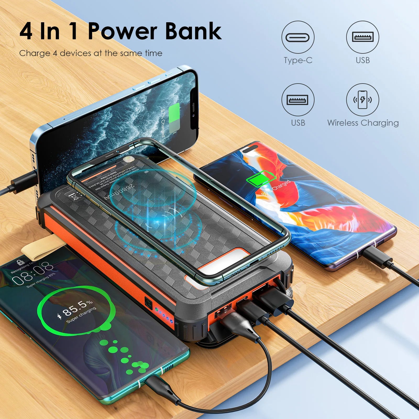 Power bank solar 26.800 mAh con paneles plegables