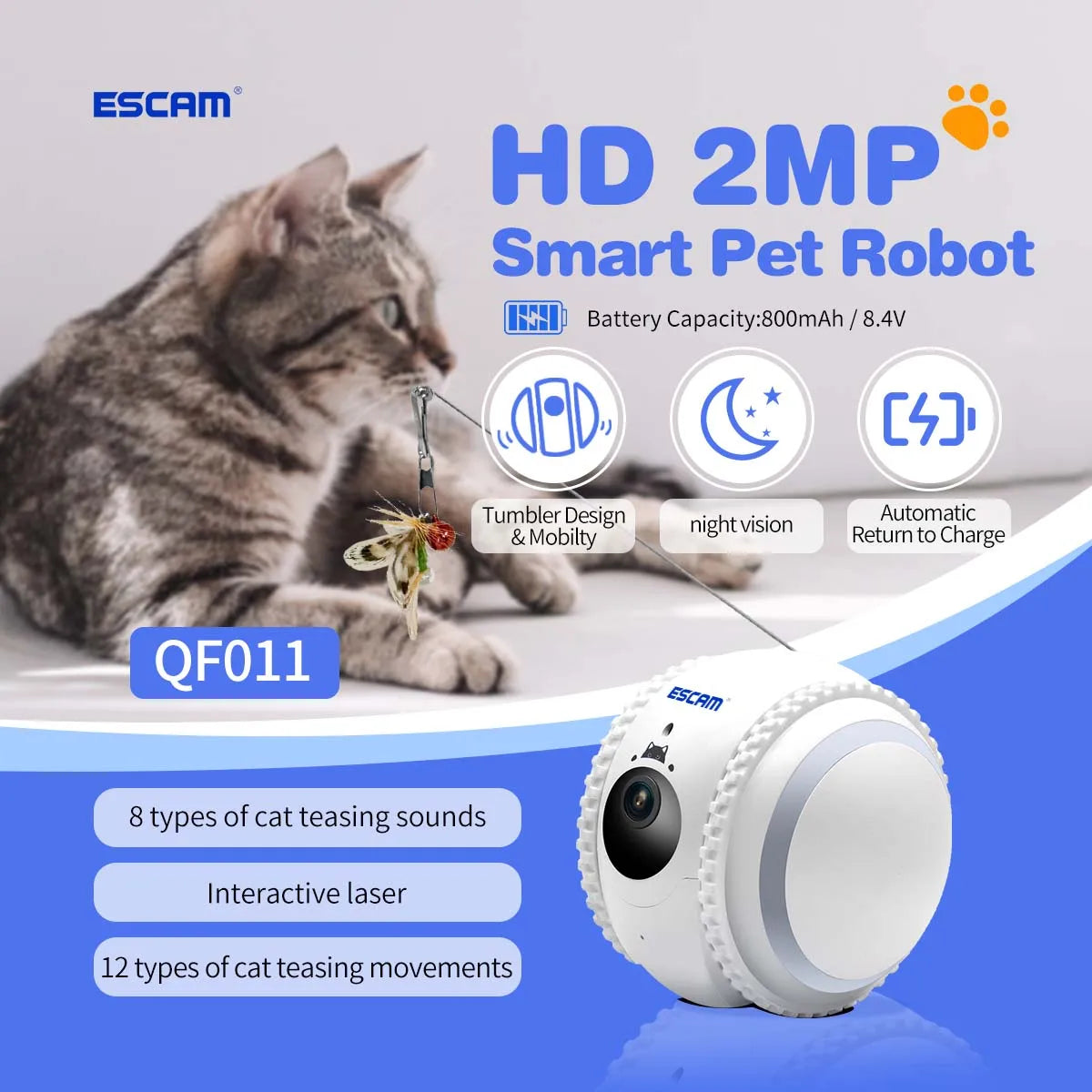 Robot inteligente ESCAM QF011 con cámara HD para mascotas gatos