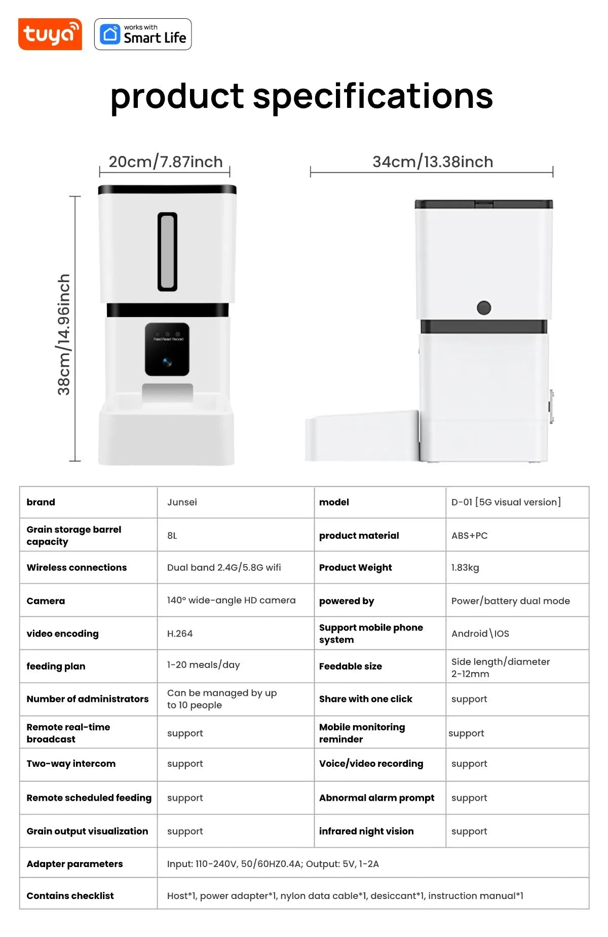 Dispensador inteligente de comida 8L - cámara HD y app