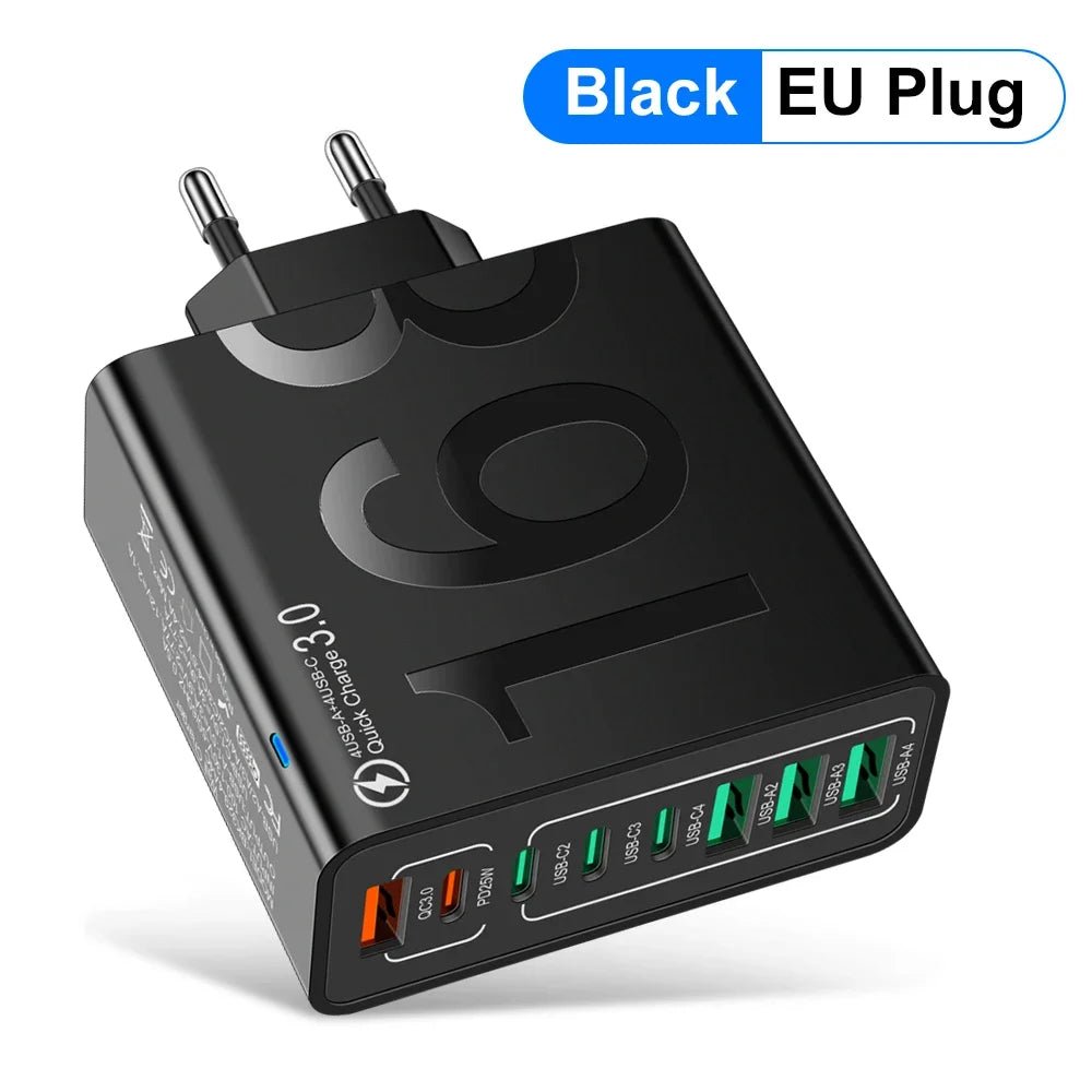 Cargador MAERKNON 150W con 8 puertos USB y Tipo-C negro Europeo shoppium