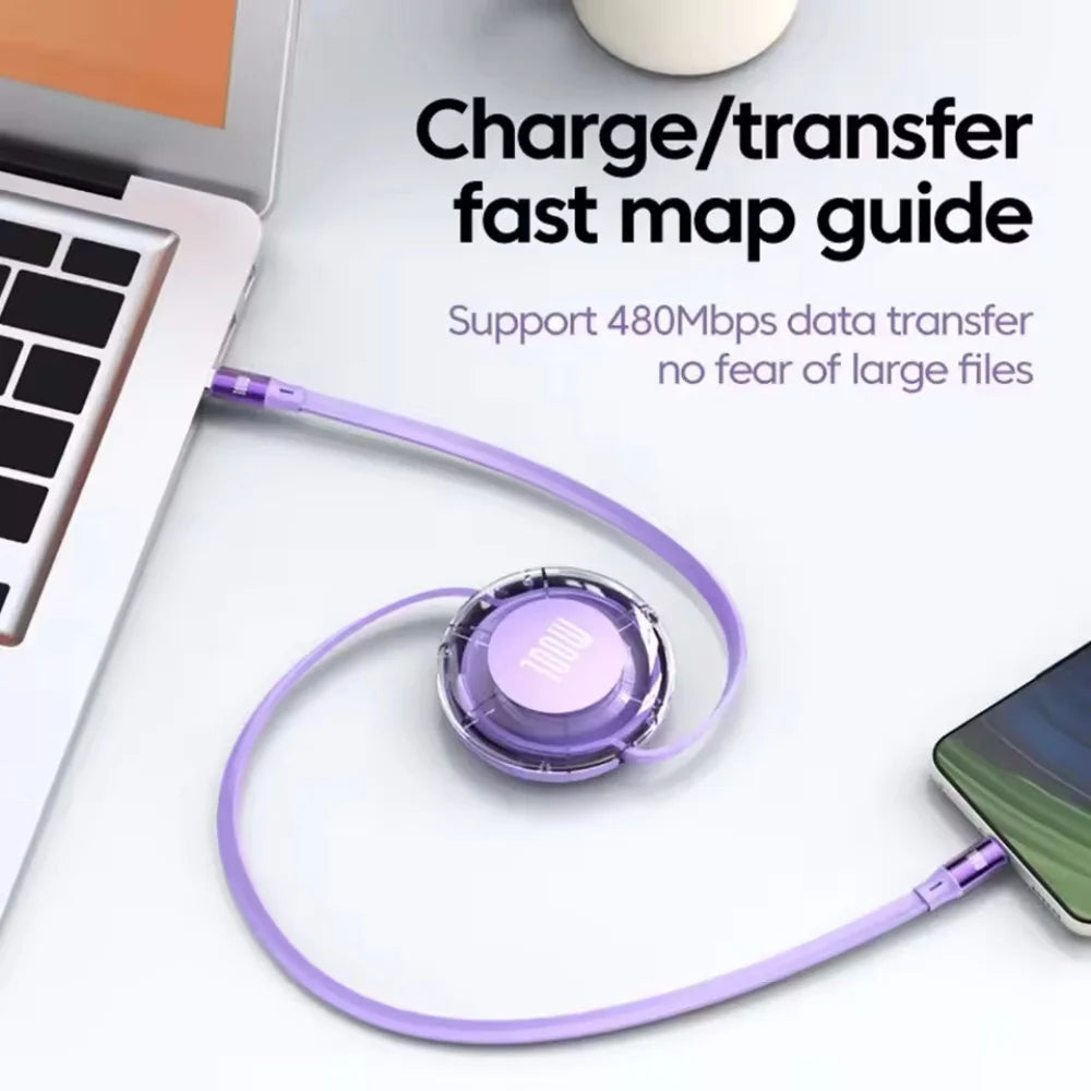 Cable Retráctil USB-C a USB-C 100W | Carga Rápida 1M