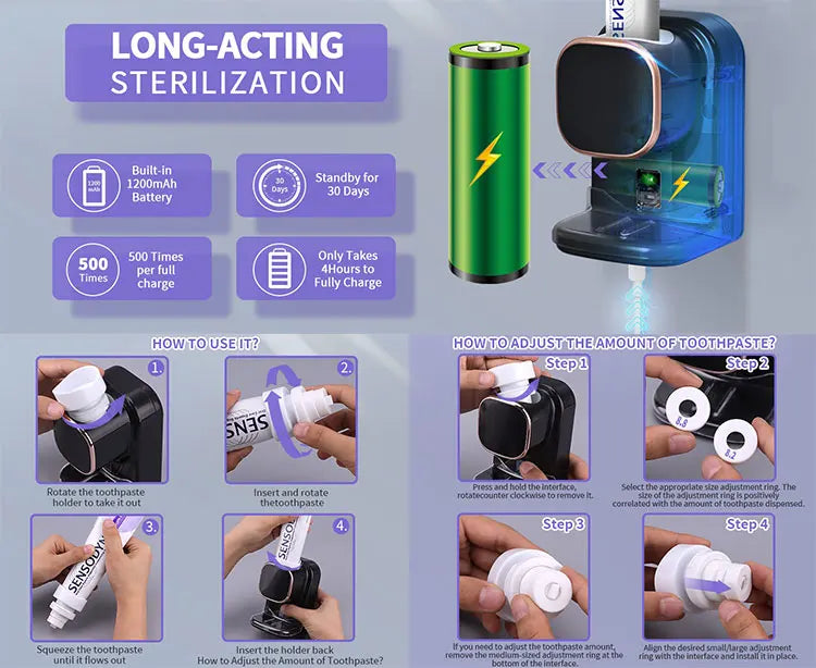 Dispensador Automático de Pasta de Dientes - Recargable