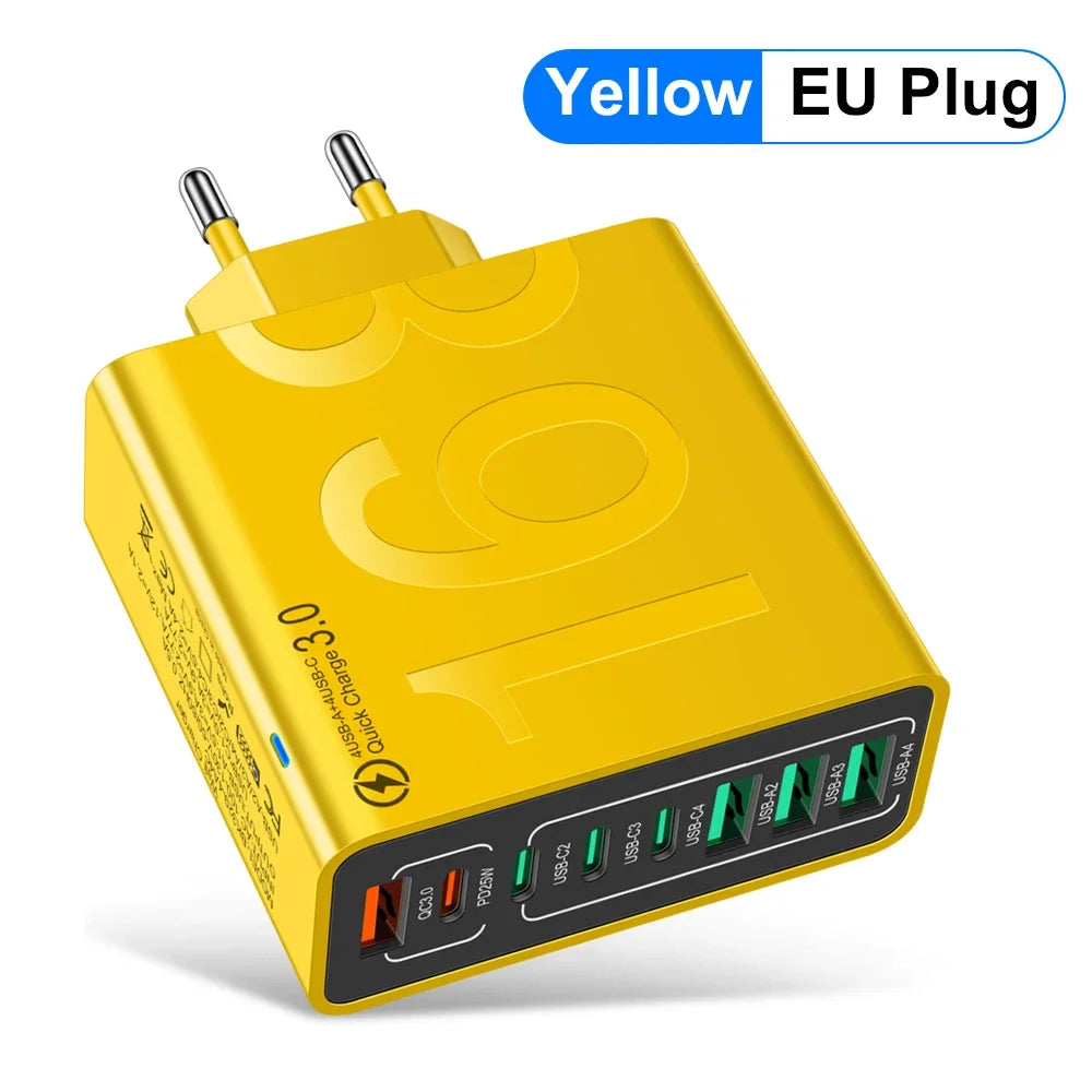 Cargador MAERKNON 150W con 8 puertos USB y Tipo-C amarillo EU shoppium