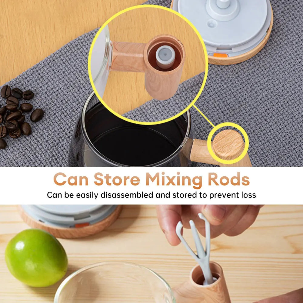 Taza eléctrica automática, compartimento para las aspas en el mango