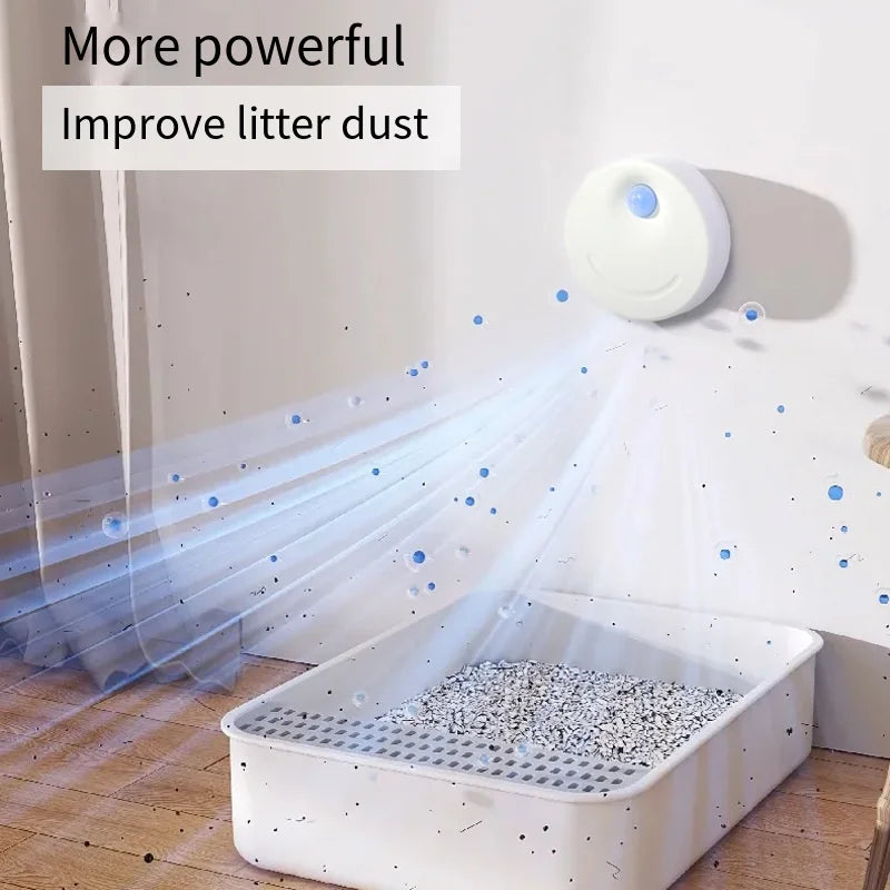 Purificador automático para arena de gato que elimina olores y reduce polvo color blanco