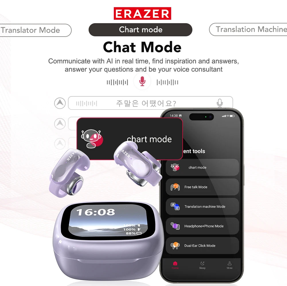 Auriculares Bluetooth ERAZER XF28 - estuche con pantalla y traducción