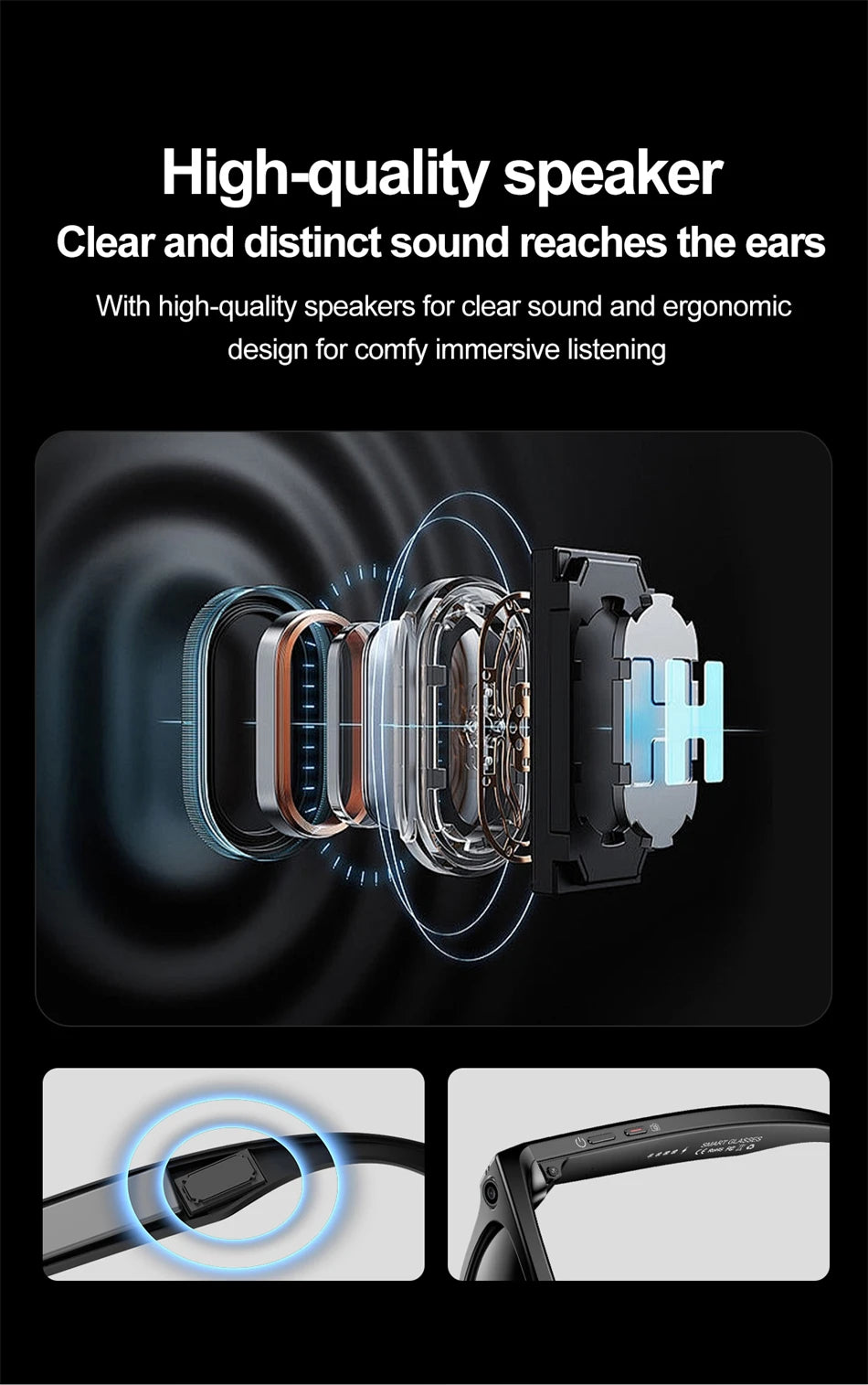 Gafas inteligentes IA con cámara HD - audio y traducción