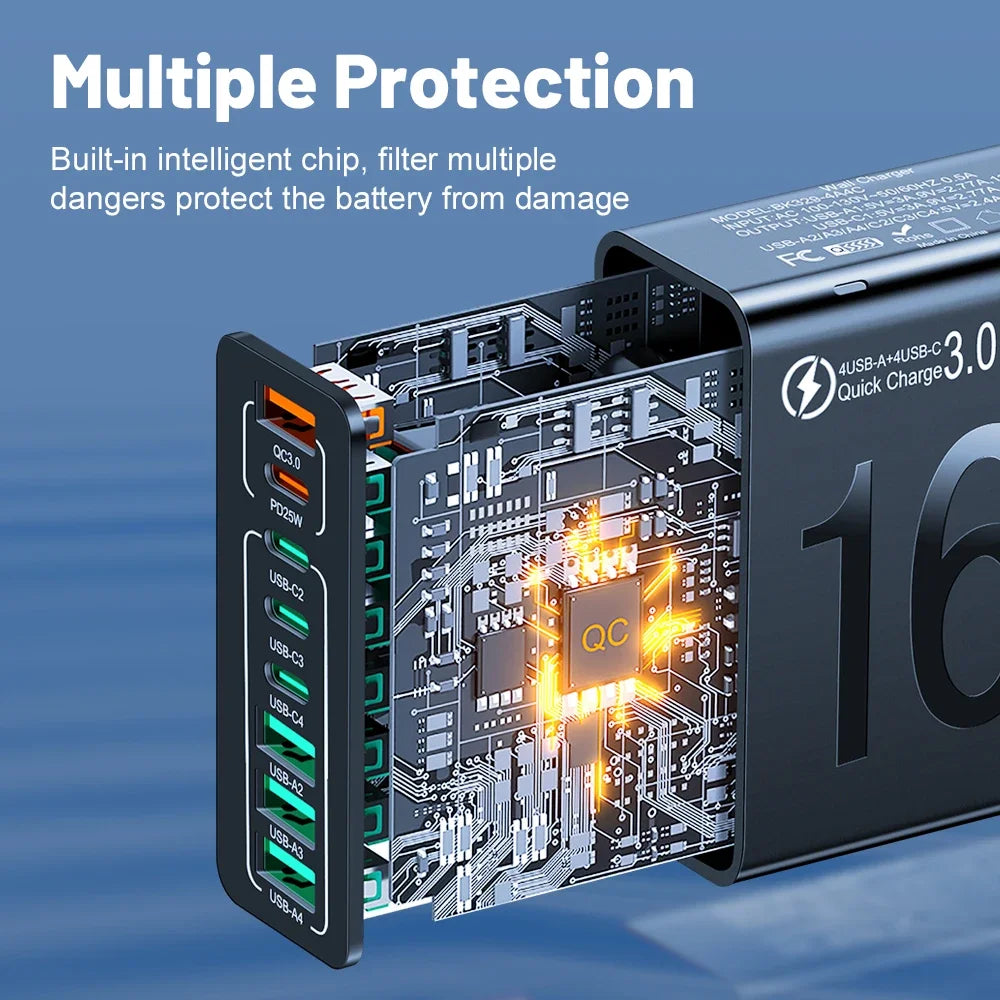 Cargador MAERKNON 150W con 8 puertos USB y Tipo-C chip integrado de multiple proteccion shoppium