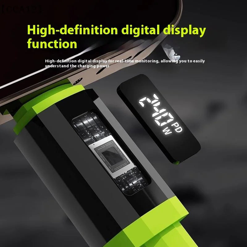 Cable verde USB-C con pantalla LED 240 W chip integrado GAN. shoppium