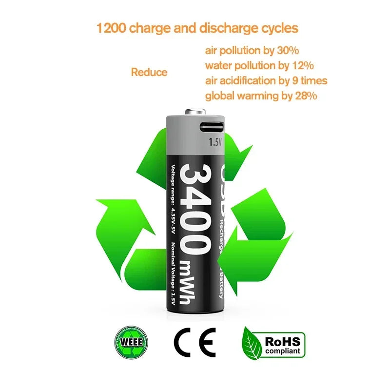 batería aa recargable usb c 1.5v 