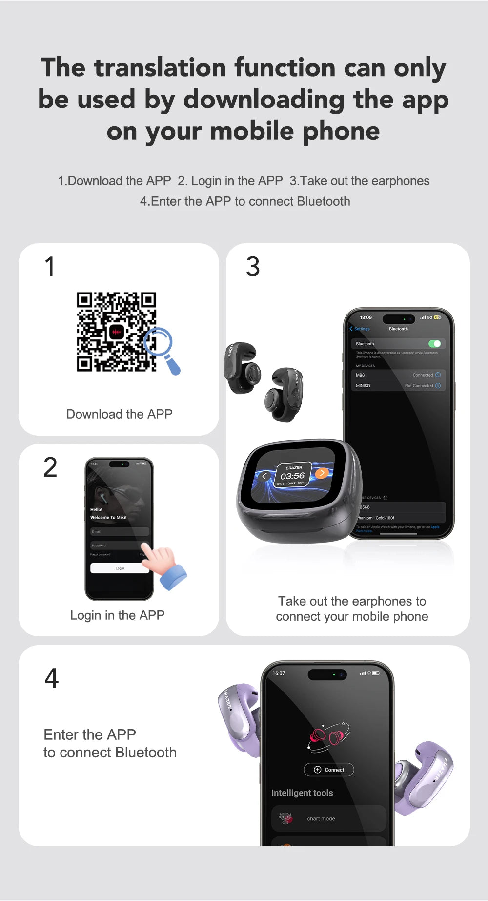 Auriculares Bluetooth ERAZER XF28 - estuche con pantalla y traducción