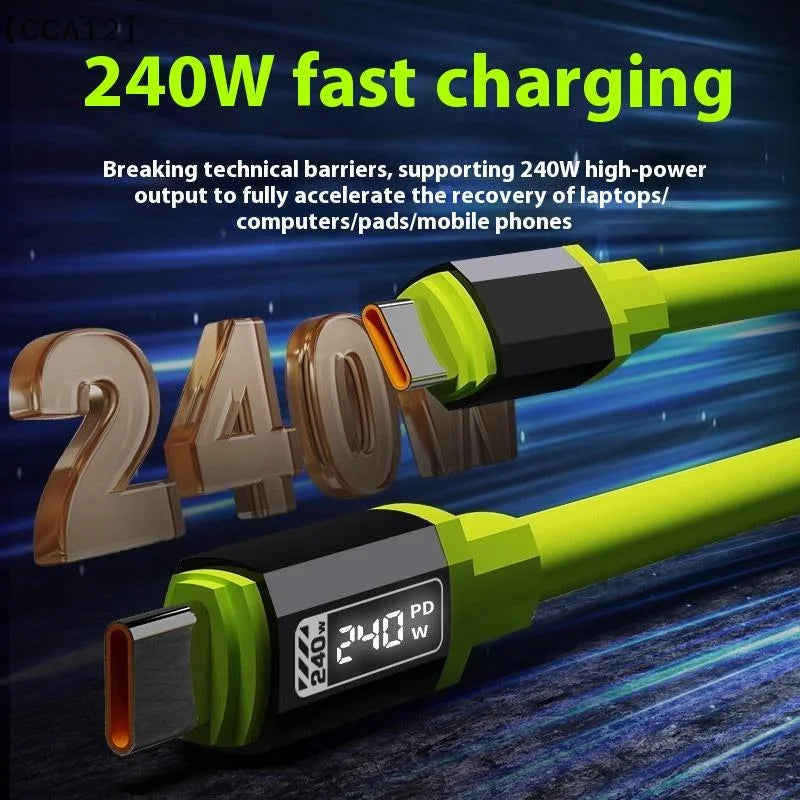 Cable verde USB-C con pantalla LED 240 W shoppium ultra rápido