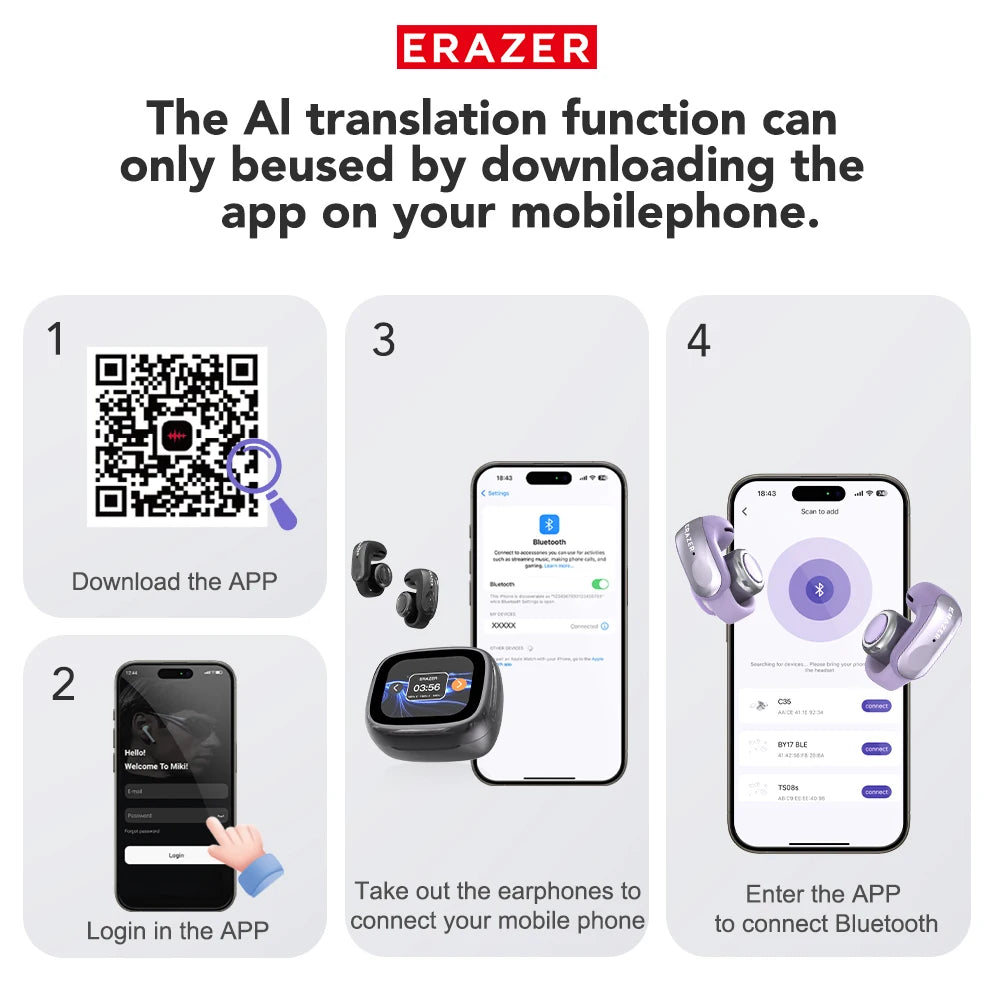 Auriculares Bluetooth ERAZER XF28 - estuche con pantalla y traducción