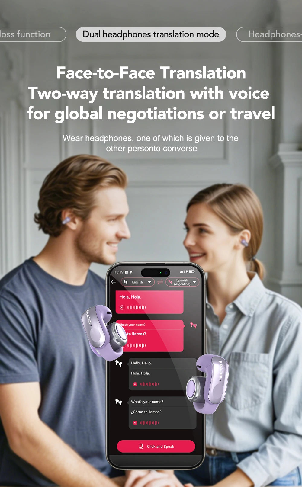 Auriculares Bluetooth ERAZER XF28 - estuche con pantalla y traducción