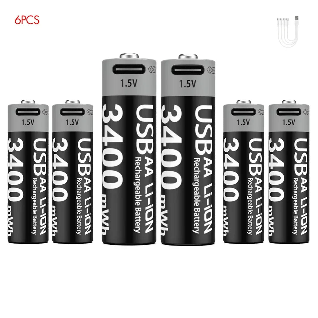 batería aa recargable usb c 1.5v 6 pcs