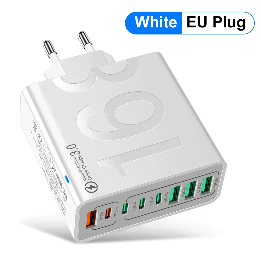 Cargador MAERKNON 150W con 8 puertos USB y Tipo-C blanco EU shoppium
