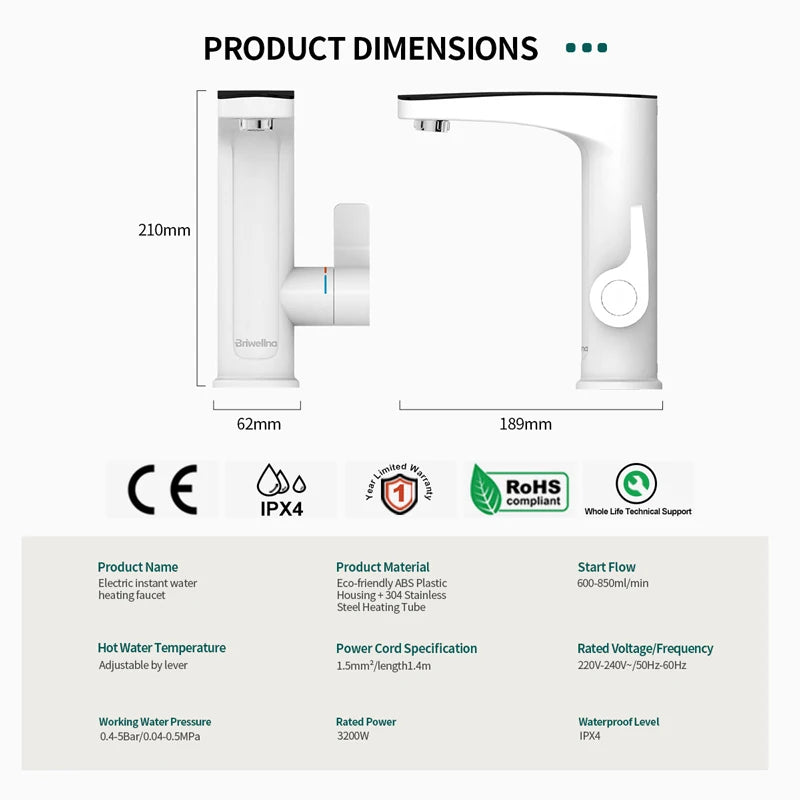grifo calentador dimensiones 21 cm x 6'2 cm x 18'9 cm