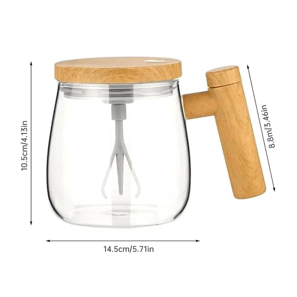 Taza mezcladora eléctrica automática medidas 10'5cm x 14'5cm  mango madera de 8 cm
